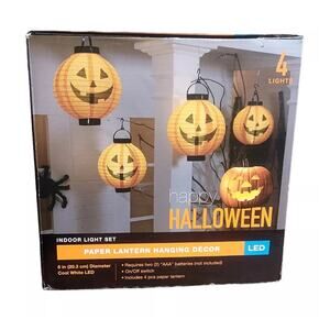 Halloween Pumpkin Paper Lantern LED Indoor Light Set of 4 Requires AAA Battery